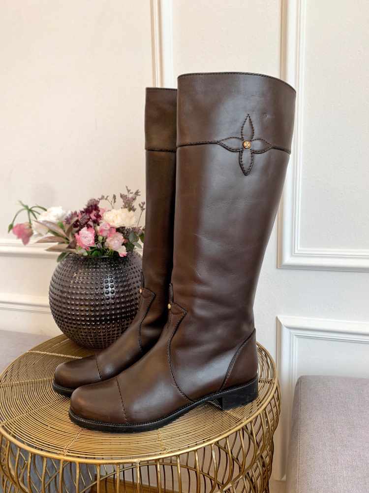 Louis Vuitton - Monogram Flower Leather High Boots Brown 39,5