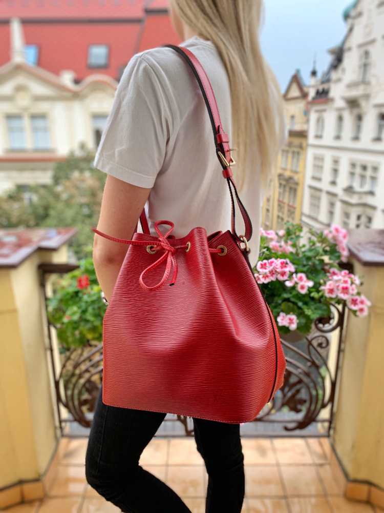 Louis Vuitton, Bags, Louis Vuitton Petit Noe Red Epi Leather Bucket Bag