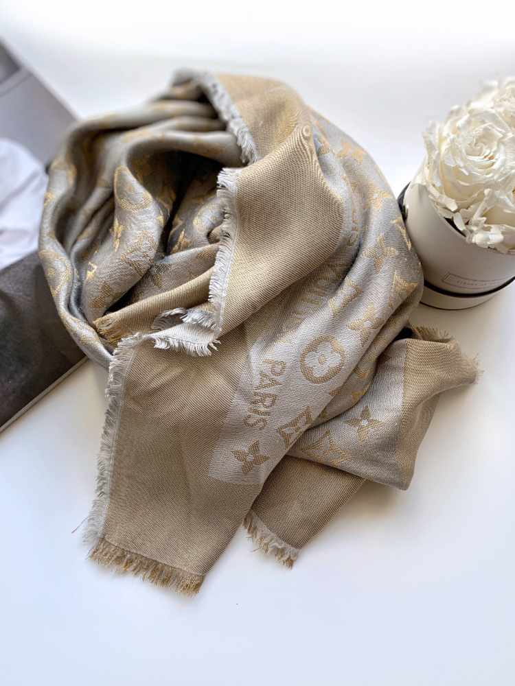 monogram shine shawl greige