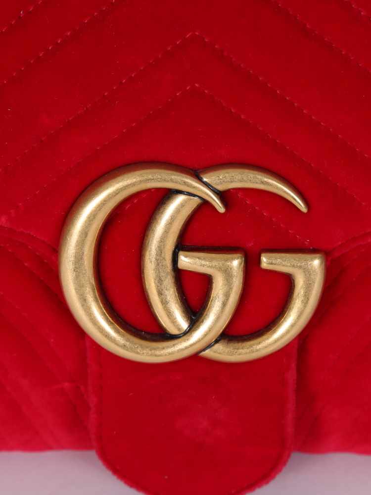 Gucci - GG Marmont Medium Velvet Shoulder Bag Red 