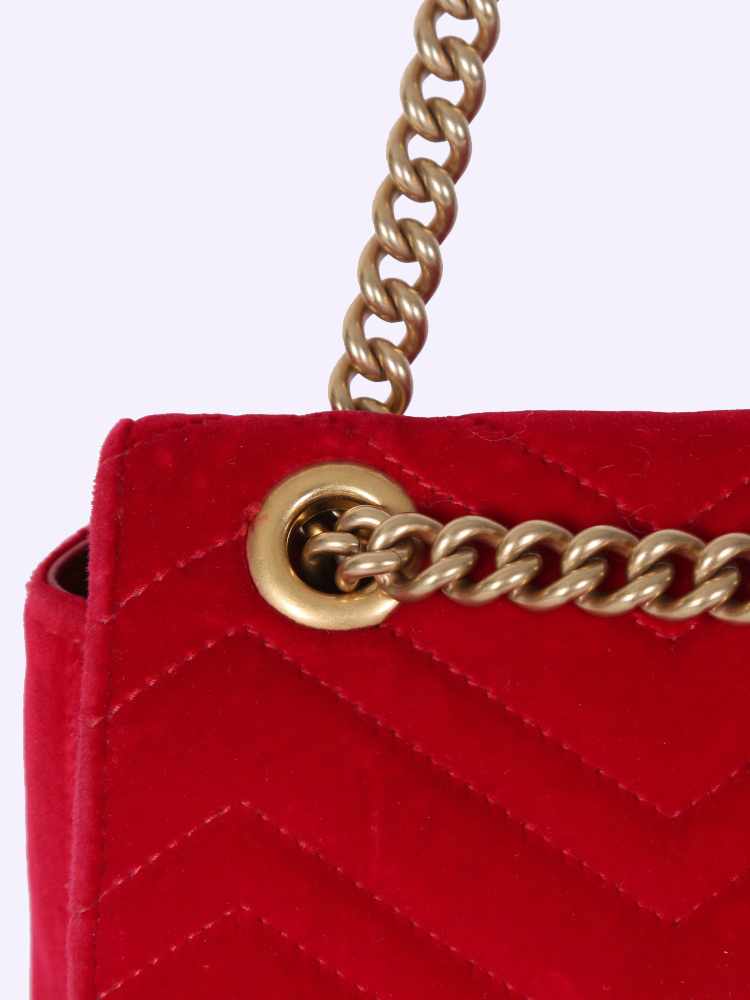 Gucci - GG Marmont Medium Velvet Shoulder Bag Red 