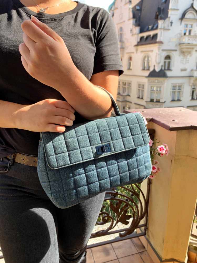 Chanel - Mademoiselle Chocolate Bar Denim Top Handle Bag Blue