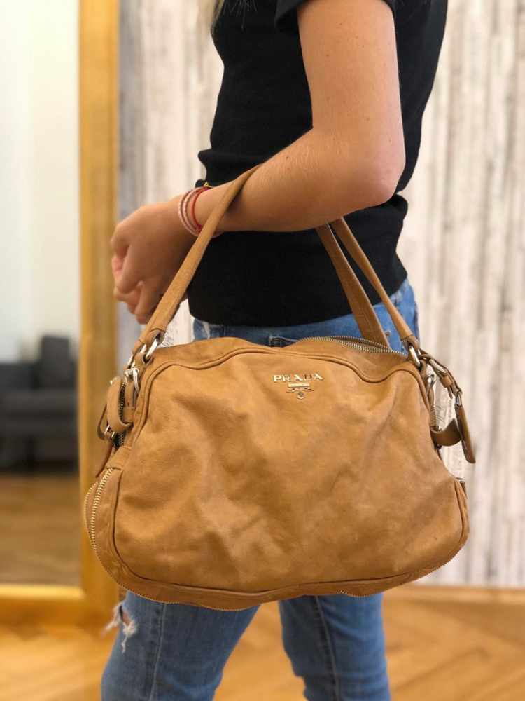 Prada Leather Crossbody Bag Camel