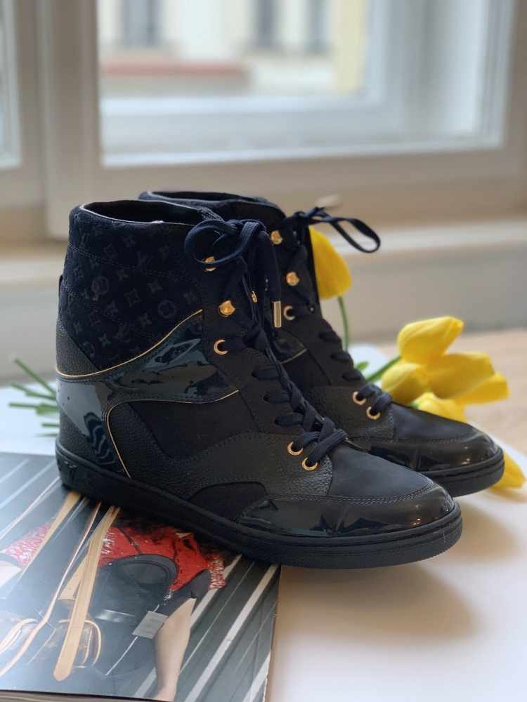 Louis Vuitton - Cliff Monogram Leather High Top Wedge Sneakers 40