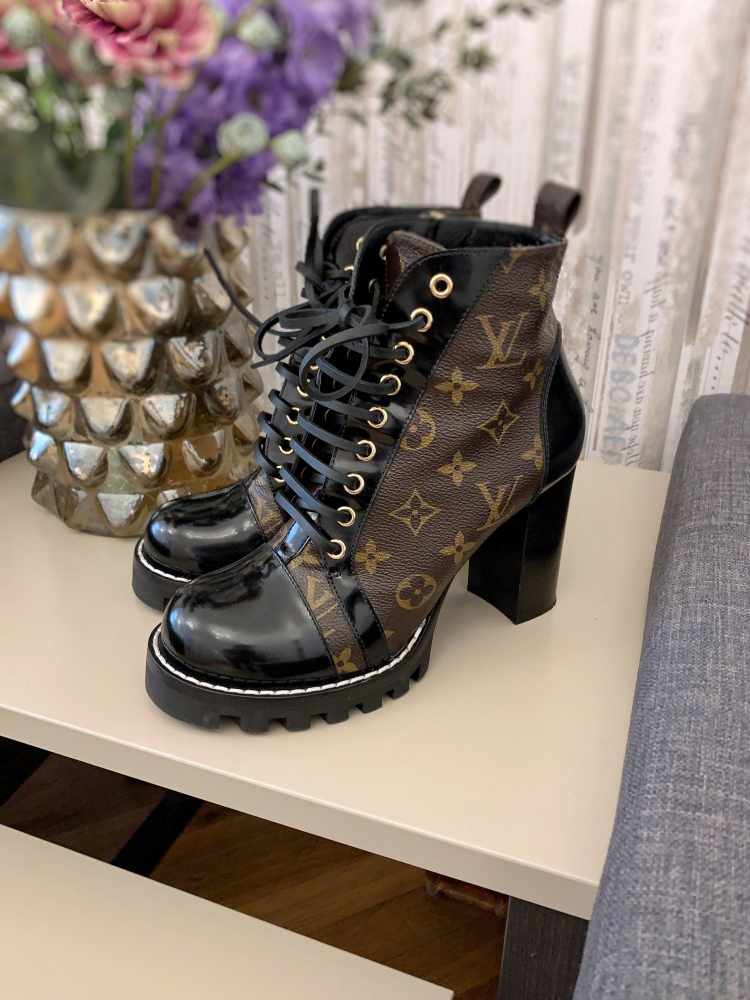 LOUIS VUITTON Star Trail Monogram Canvas/Patent Ankle Boot Brwon/Black