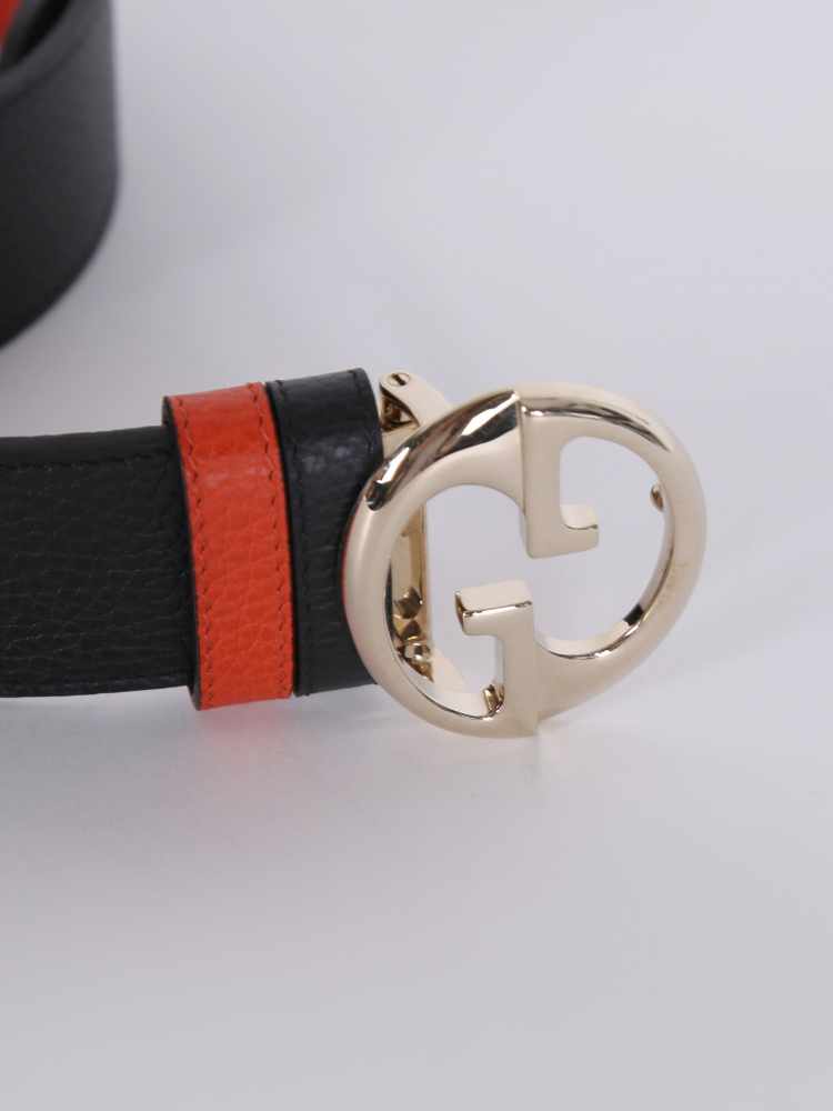 - Gold Leather Reversible Belt Black/Orange 80 | www.luxurybags.eu