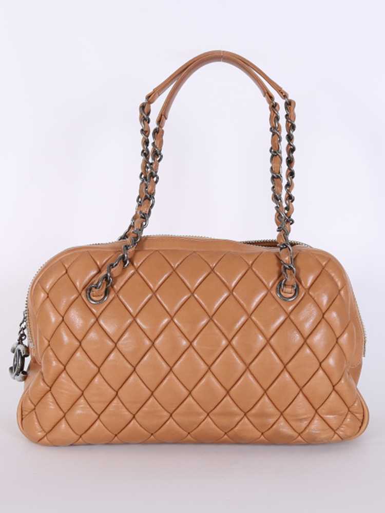 Chanel - CC Quilted Lambskin Double Zip Around Shoulder Bag Brown