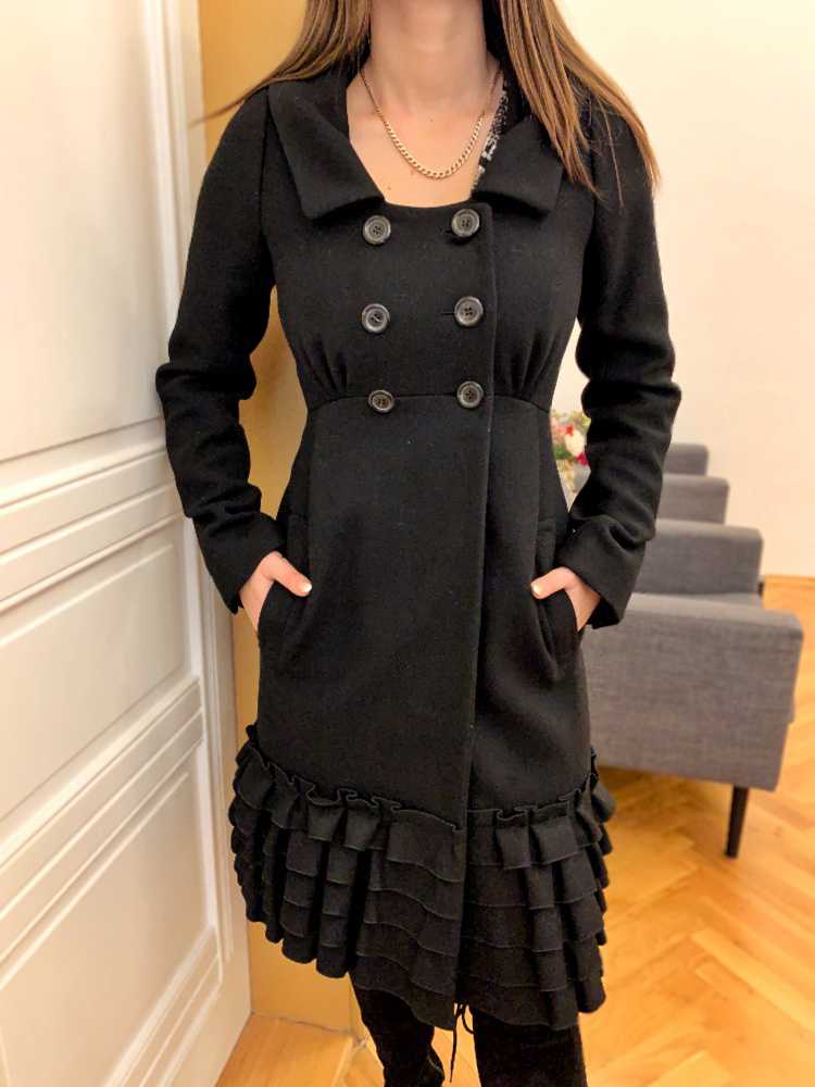 Louis Vuitton - Black Coat with Ruffle On Bottom - FR 38 – LUXHAVE