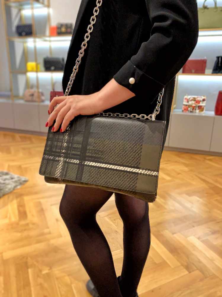 prada flap bag saffiano on model