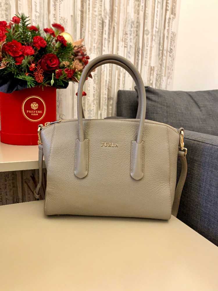 Furla - Leather Handle Bag with Strap Greige | www.luxurybags.eu
