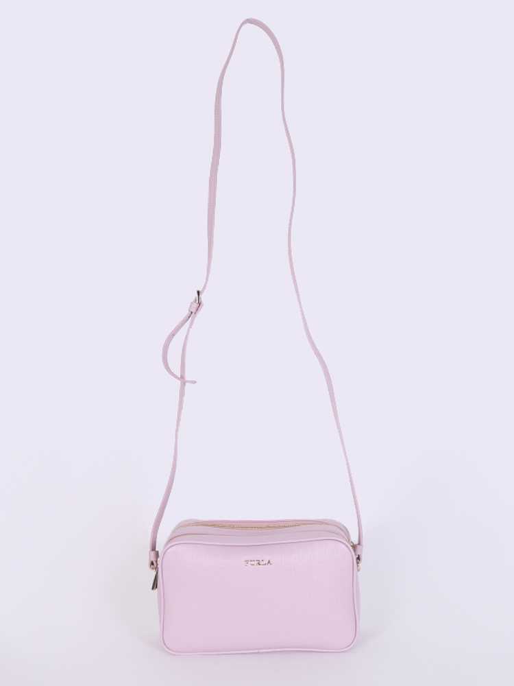 NWT FURLA Lilli PEBBLE Leather Crossbody Zip Pouch Handbag Pink Gloss