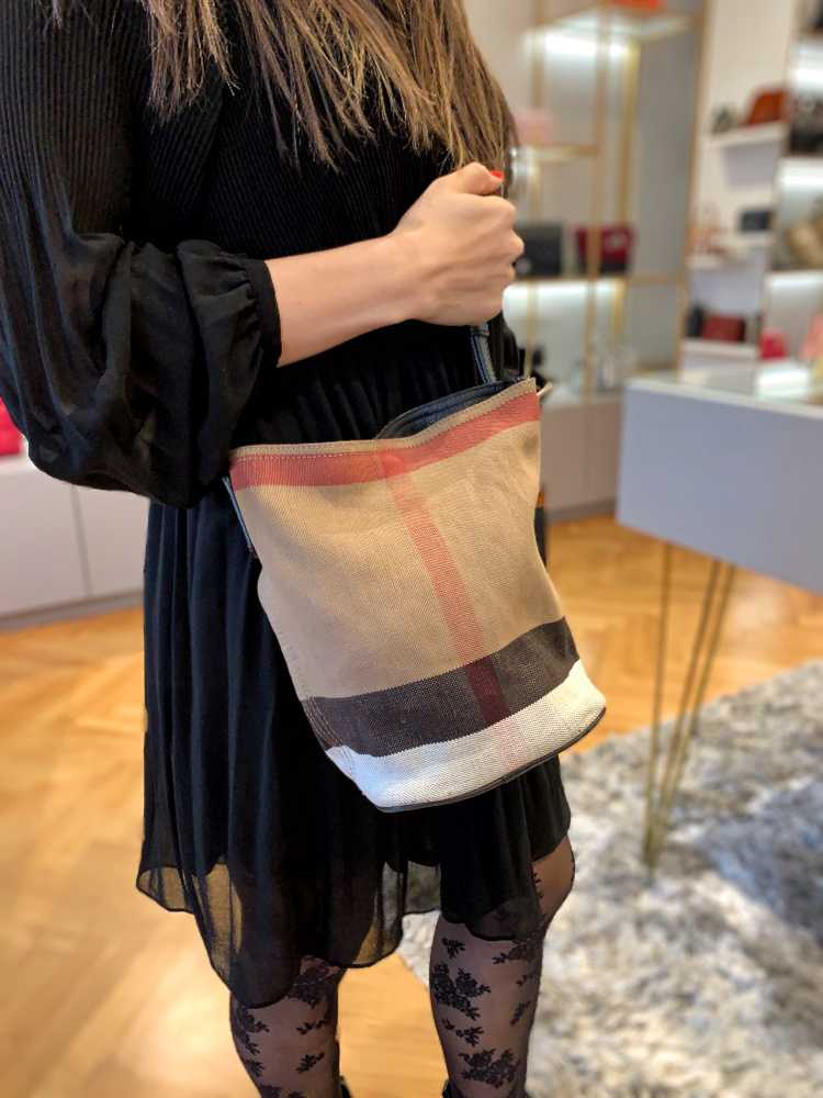 Burberry Small Canvas Check and Leather Bucket Bag