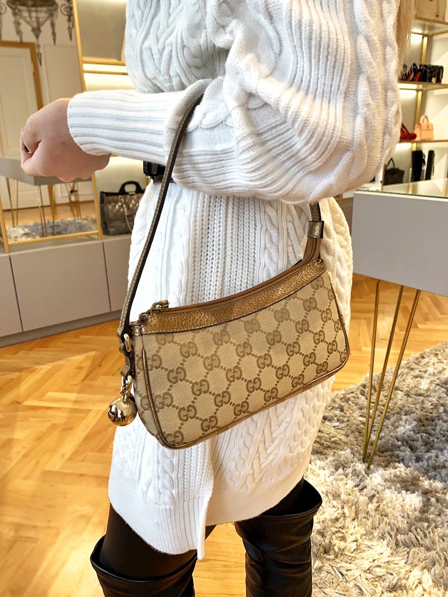 Gucci Beige GG Canvas Pochette Bag