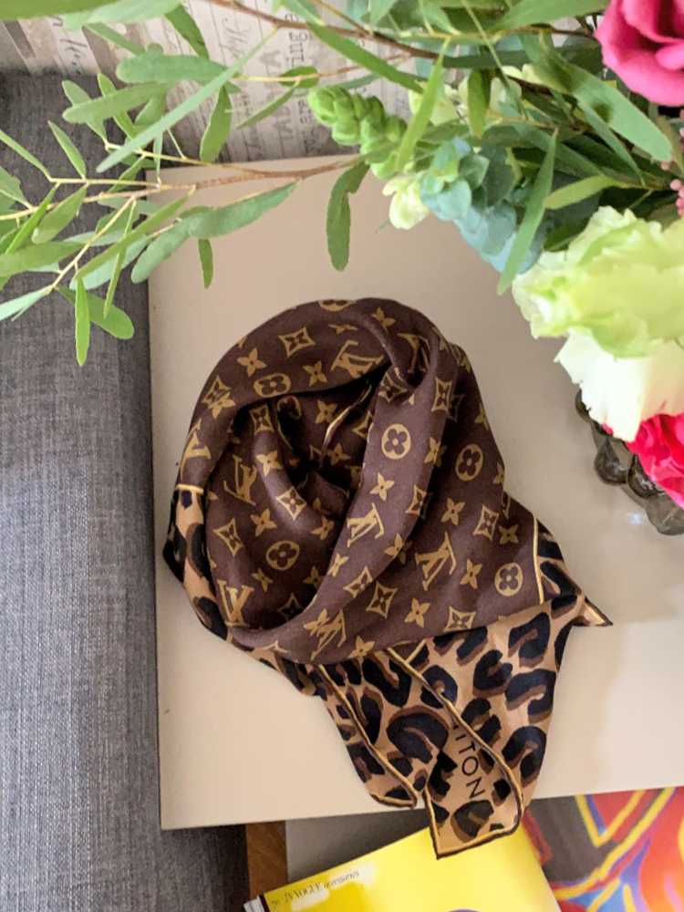 Louis Vuitton Brown Monogram and Leopard Print Silk Square Scarf