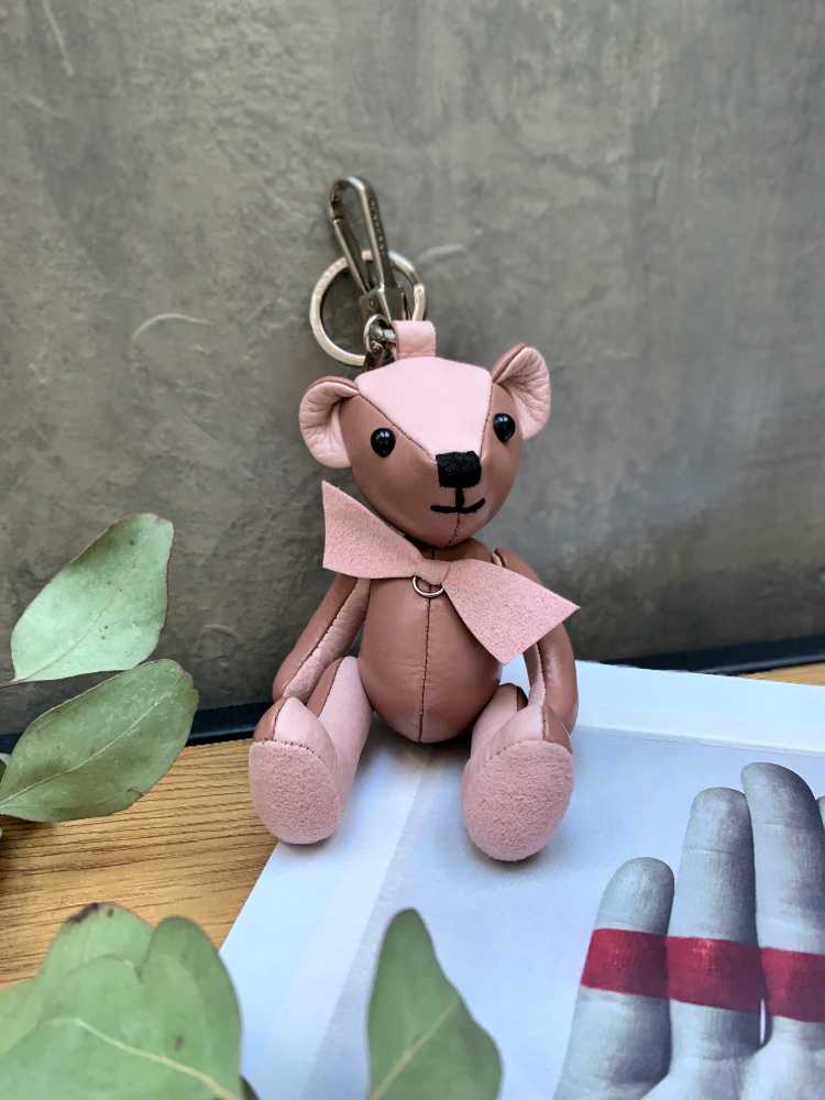 Burberry Pink Leather Monogram Thomas Bear Charm - Yoogi's Closet