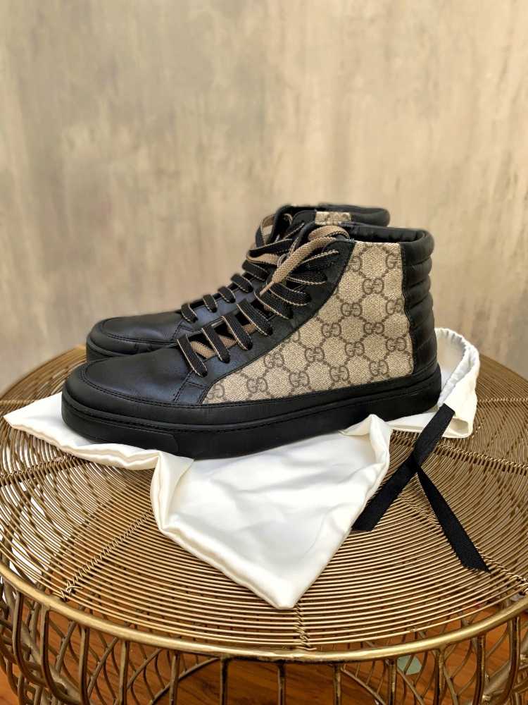 Gucci - GG Supreme Canvas Leather High Top Sneakers Black 8 | www 
