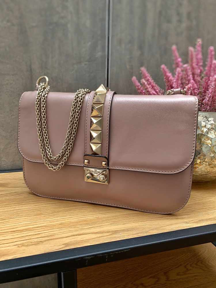 Valentino - Rockstud Calfskin Chain Flap Bag Nude