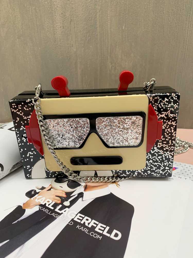 Karl Lagerfeld - Minaudiere Robot Glittered Acrylic Box Clutch