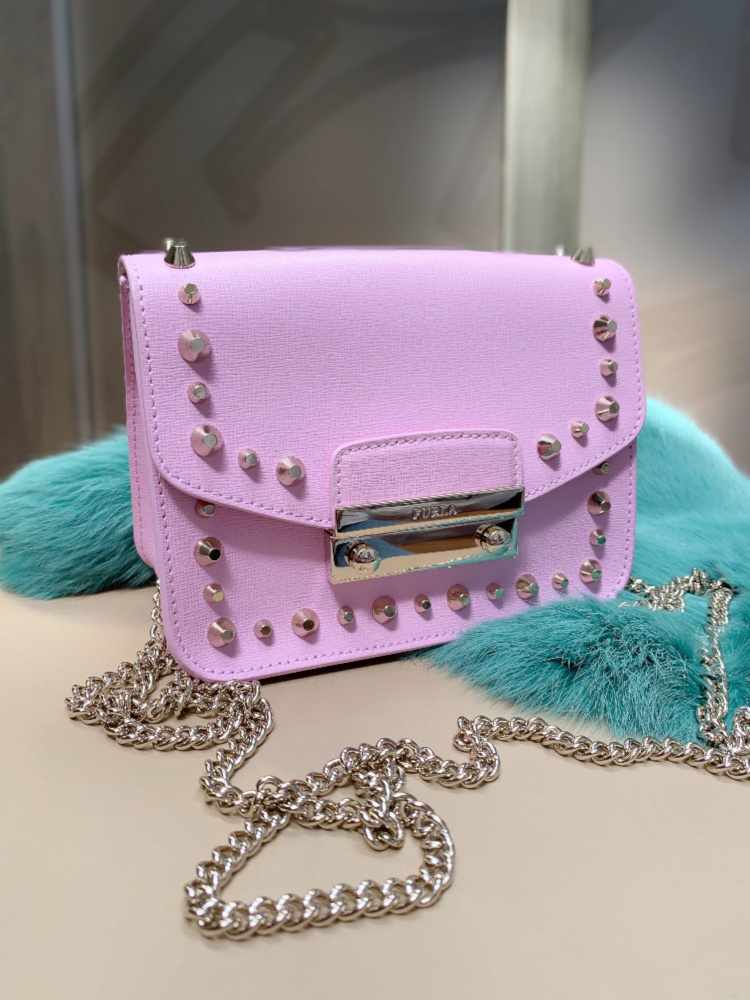 Furla Pink Studded Leather Julia Crossbody Bag Furla