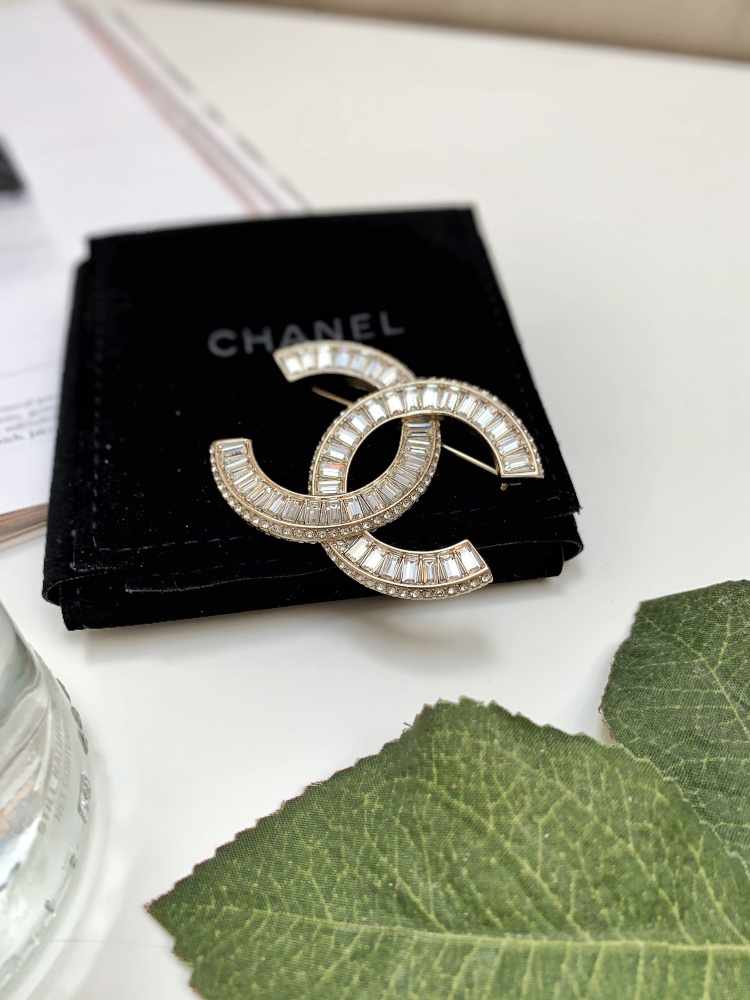 Chanel Brand New Classic Silver CC Baguette Crystal Brooch For