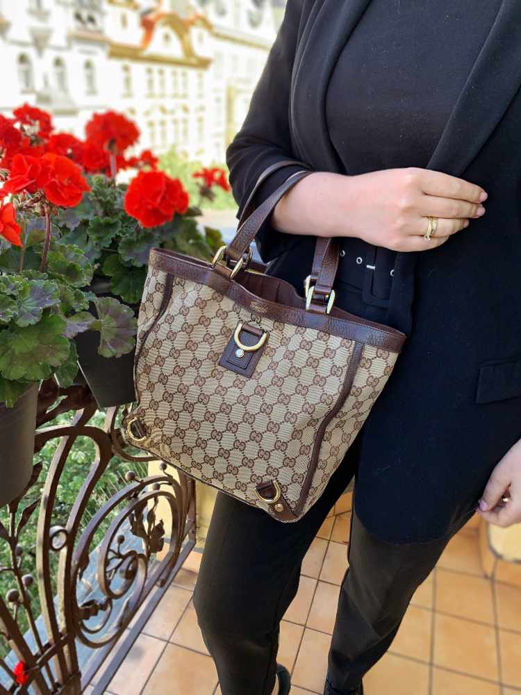 Gucci - Abbey Mini GG Canvas D Ring Tote Brown