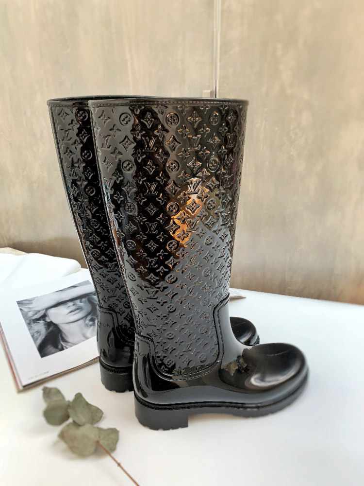 Louis Vuitton Black Monogram Splash High Rain Boots — BLOGGER ARMOIRE