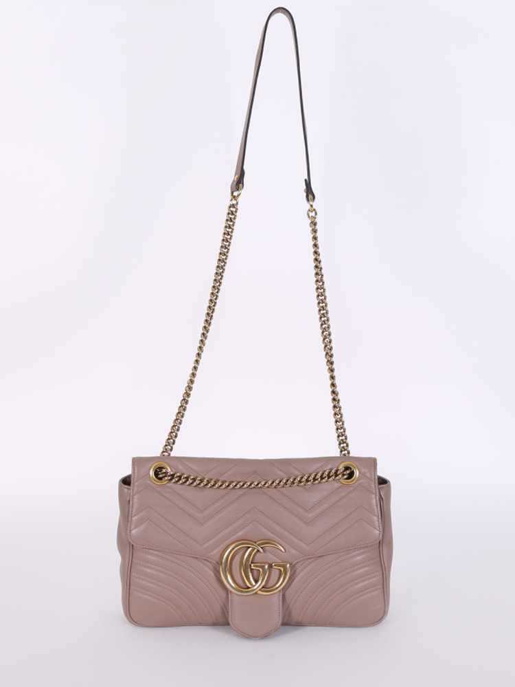 Gucci GG Marmont Velvet Medium Matelassé Shoulder Bag Beige