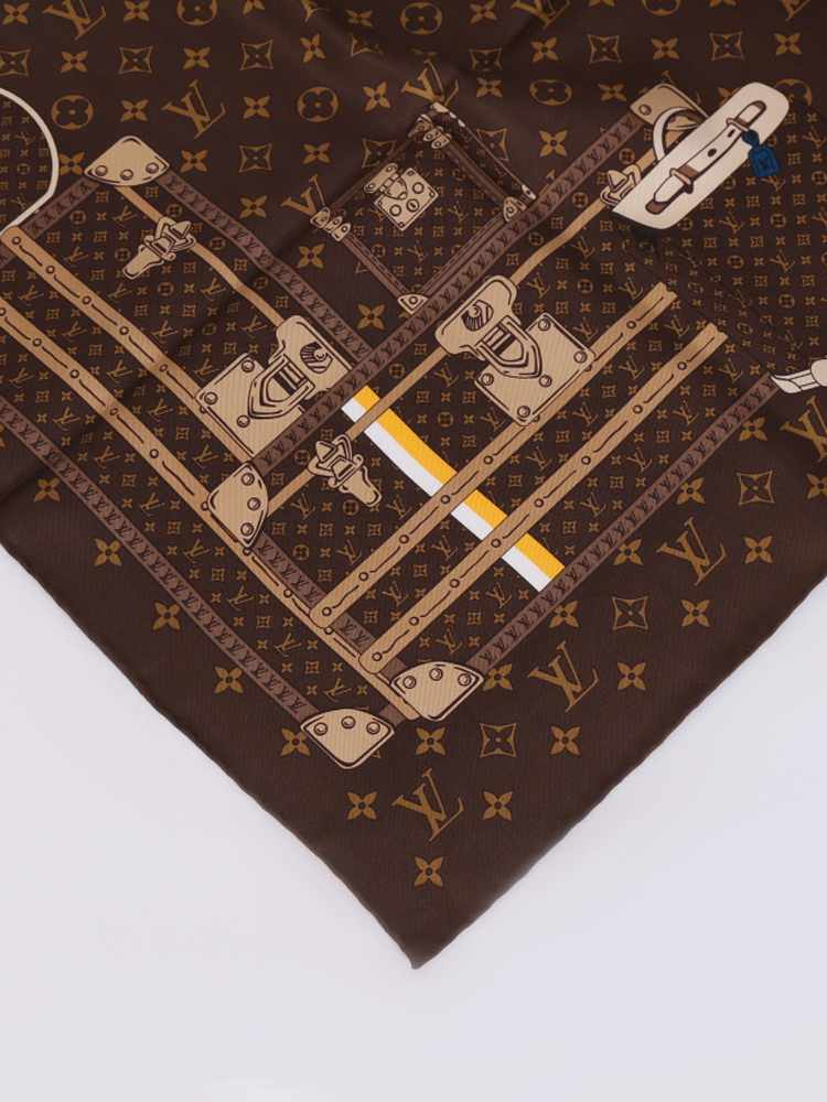 Louis Vuitton - Trunks Monogram Silk Scarf Brown