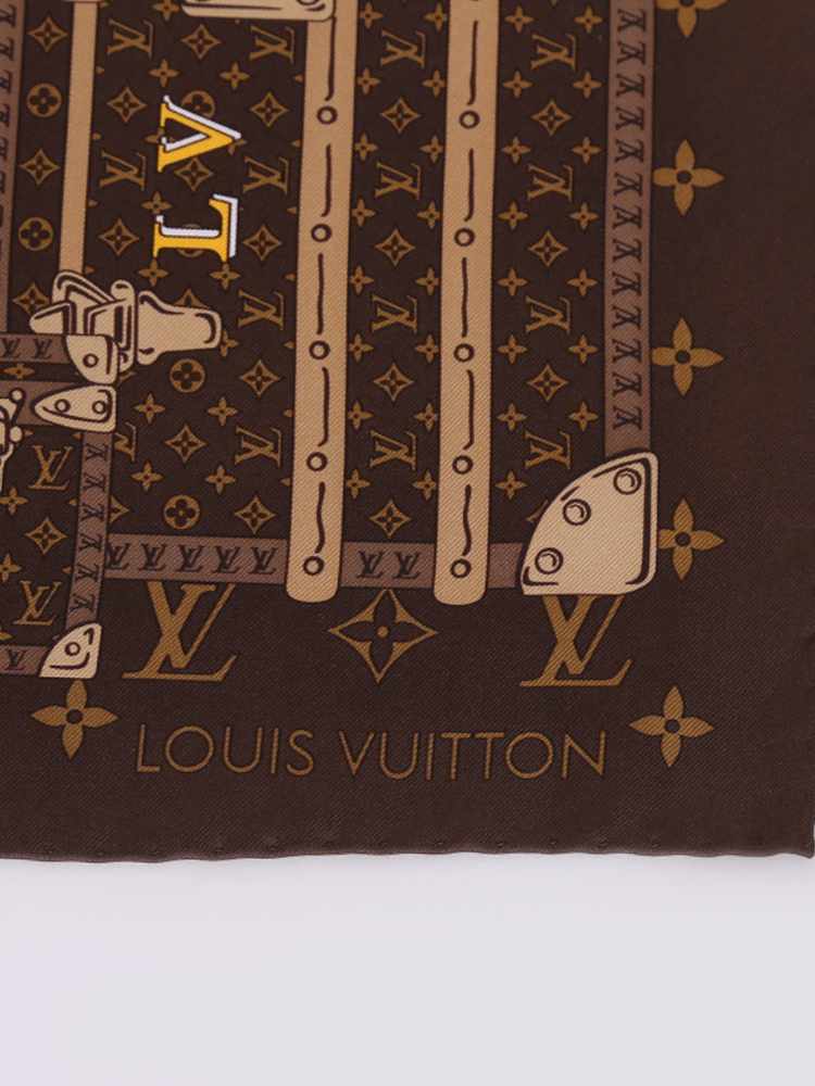 LOUIS VUITTON Silk Monogram Trunks Square Scarf Brown 1298929