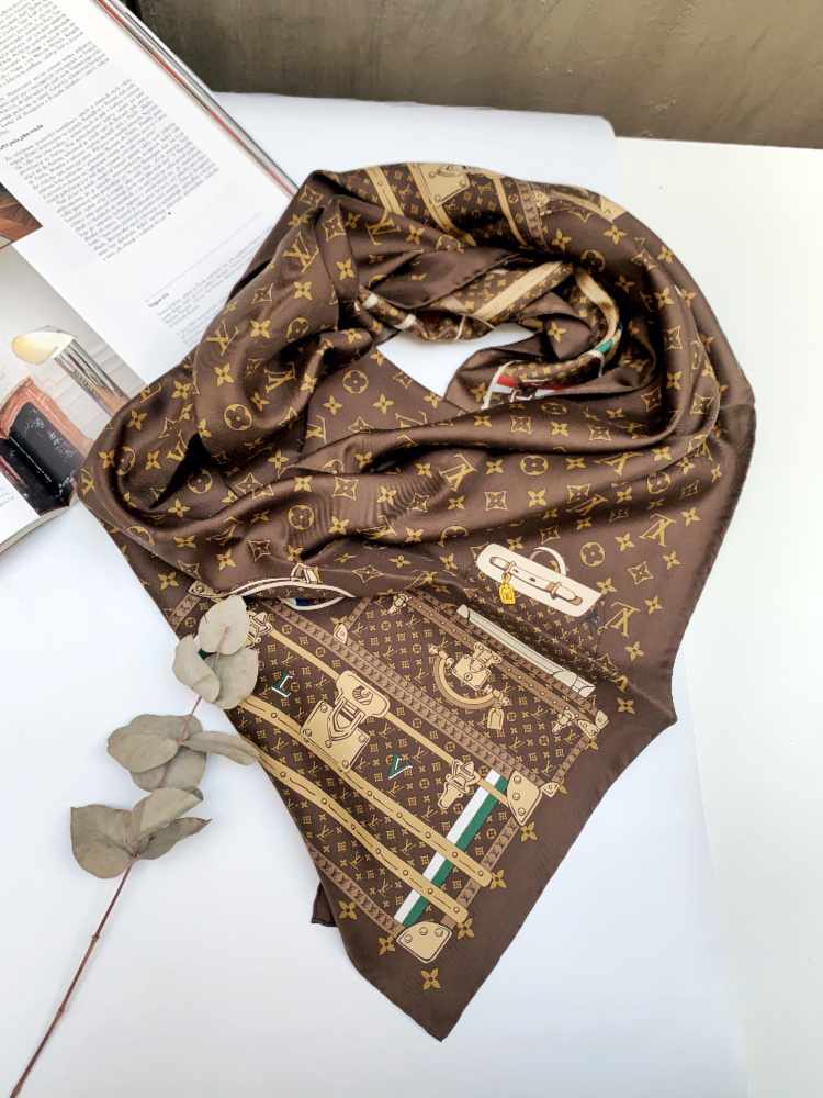 Louis Vuitton Travel Trunks & Bags Monogram Brown Silk Scarf – Vintage by  Misty