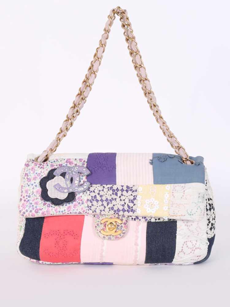 Chanel - Medium Flap Bag Fabric Patchwork Pink