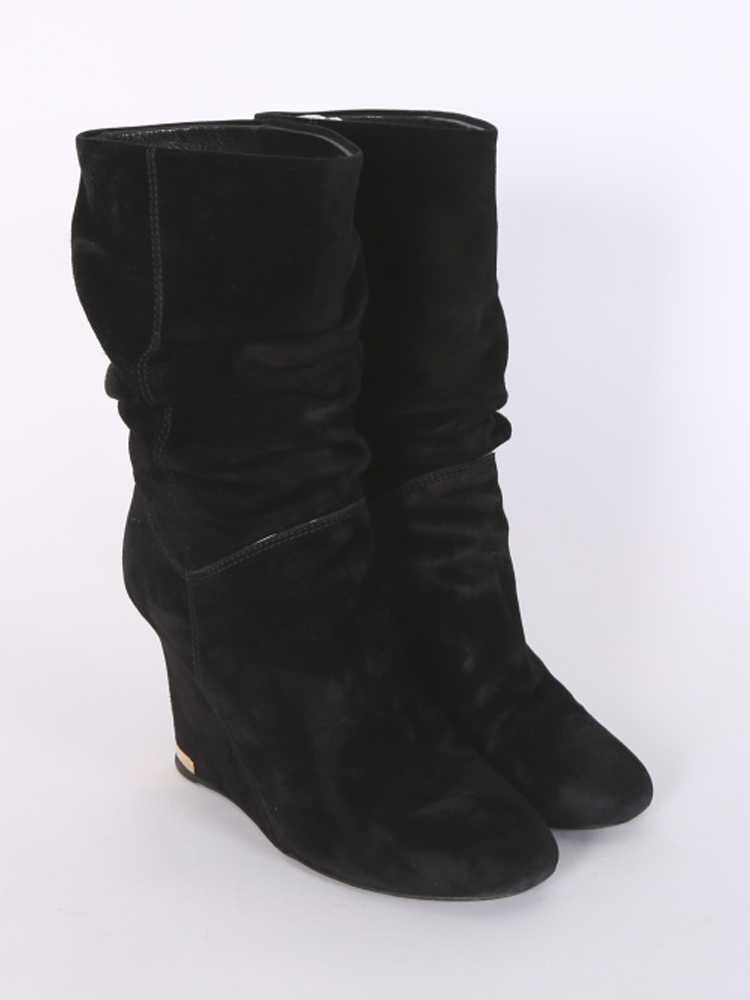 Louis Vuitton - Cate Suede Leather Wedge Mid High Boots Noir 40 | www ...