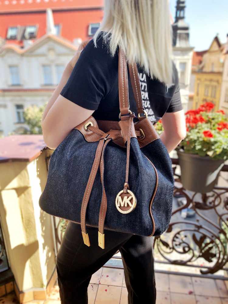 Denim Canvas Drawstring Tote Dark 