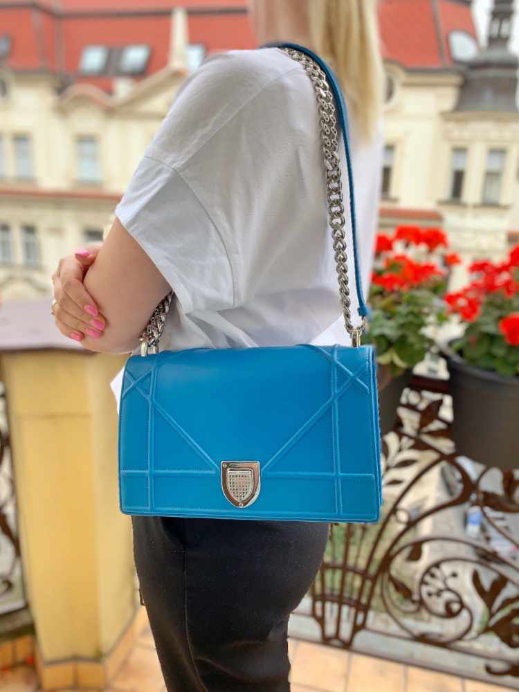 CHRISTIAN DIOR Handbag - Blue Calfskin Leather Diorama Bag