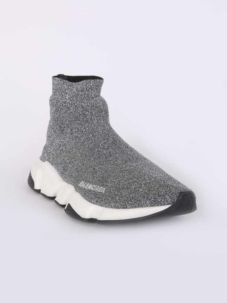 Balenciaga Speed Trainers Lurex Knit Sock Ankle Boots Silver 41