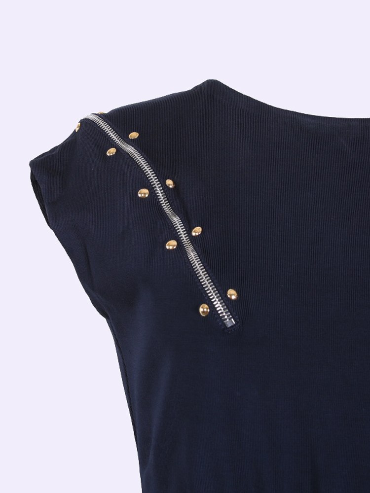 Louis Vuitton - Studded Zippy Detail Knit Dress Navy M