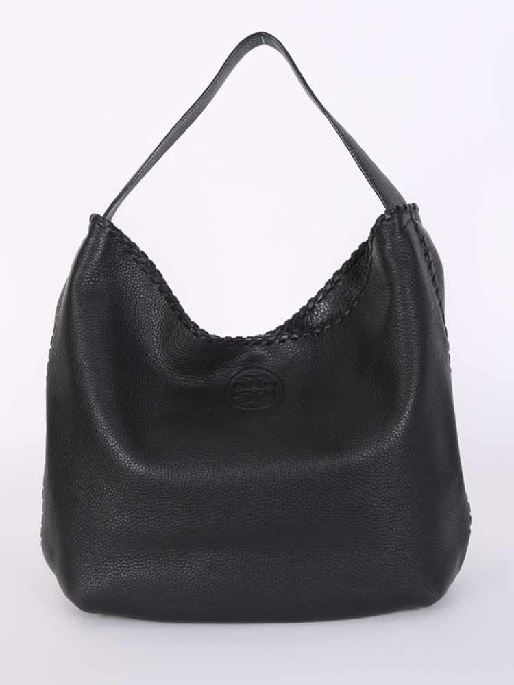 Tory Burch - Marion Whipstitch Trim Leather Hobo Bag Black |  