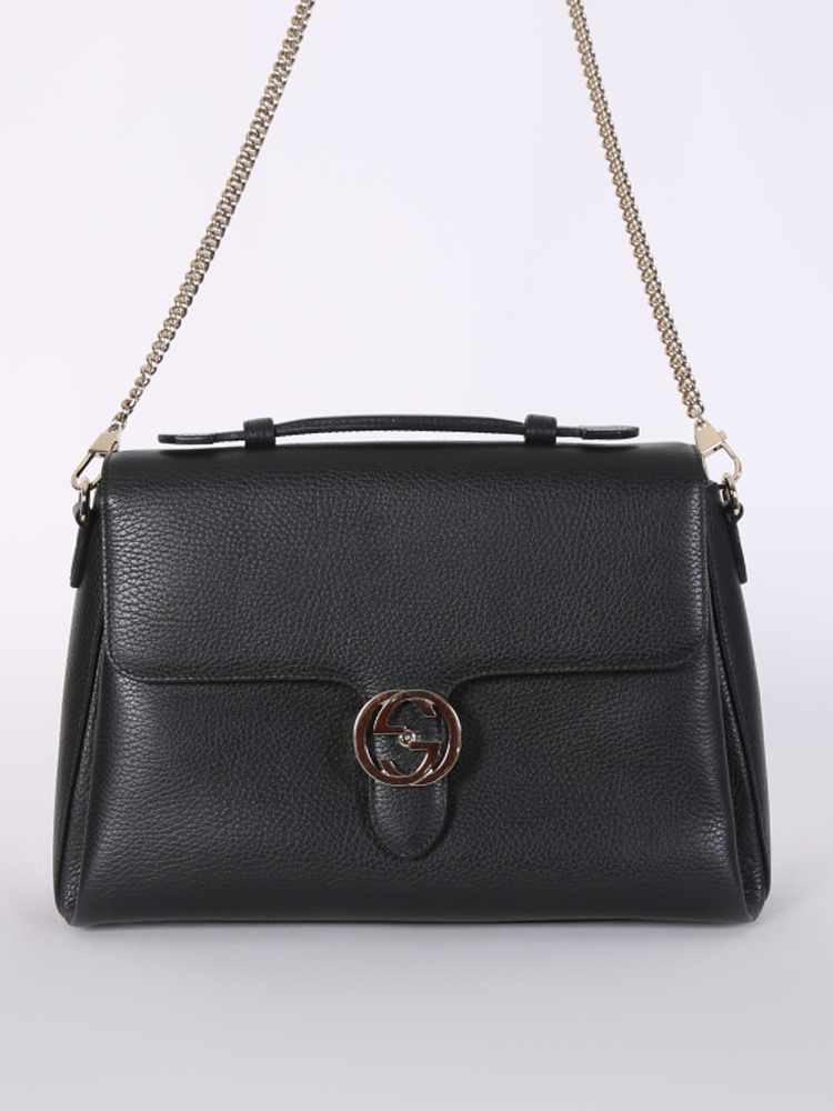 Gucci - GG Interlocking Leather Large Chain Top Handle Bag Black