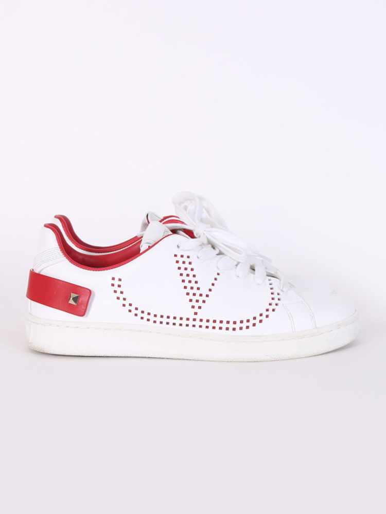 Valentino - Vlogo Red Backnet Leather Sneakers White 35,5 | www 
