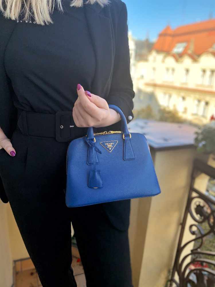 Prada Blue Saffiano Leather Top Handle Bag