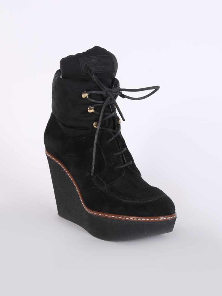 Louis Vuitton, Shoes, Louis Vuitton Black Suede High Heel Boots Size 37