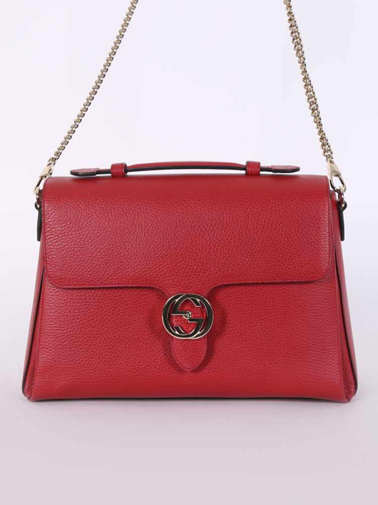 Gucci - GG Interlocking Leather Large Chain Top Handle Bag Red