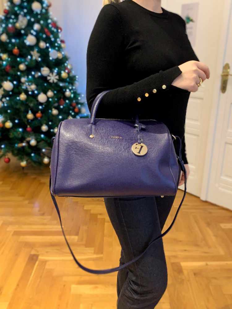 Furla Alissa Saffiano Leather Boston Bag Dark Blue www
