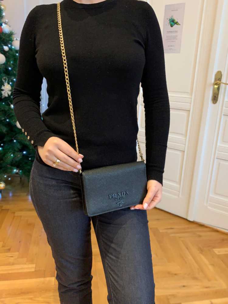 Prada - Saffiano Lux Chain Flap Crossbody Nero