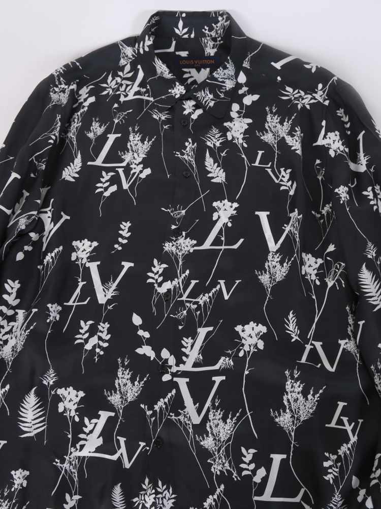 Louis Vuitton - LV Leaf Print Silk Long Sleeve Men Shirt Dark Grey