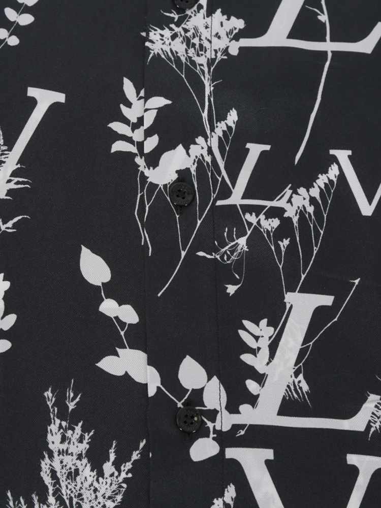 Louis Vuitton - LV Leaf Print Silk Long Sleeve Men Shirt Dark Grey