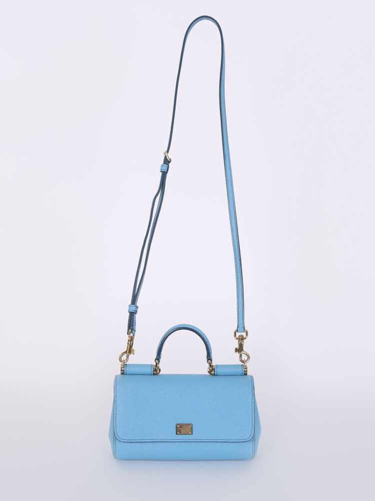 BLUE DAUPHINE LEATHER SMALL SICILY BAG - styleforless