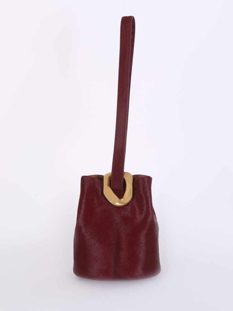 Bottega Veneta Drop Bag Calf Hair Burgundy www.luxurybags.eu