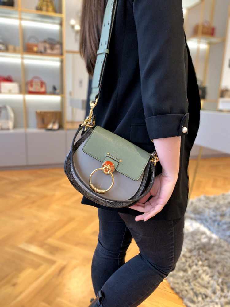 Chloé - Tess Small Shiny Goatskin Lizard Embossed Calfskin Bag Antique  Green