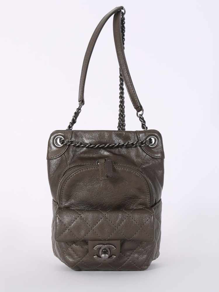Chanel - Drawstring Mini Backpack Crossbody Metallic Green